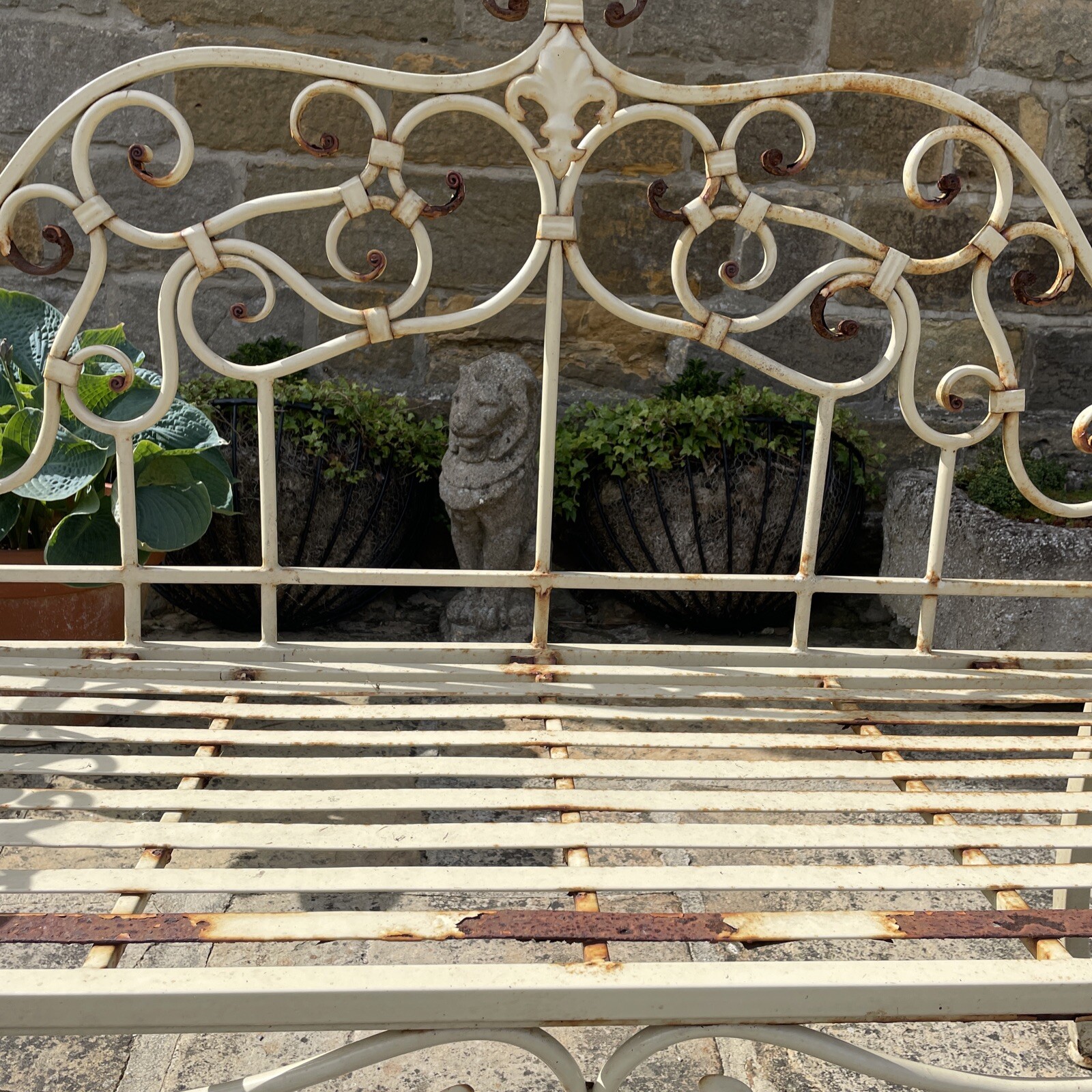 Used Cream Metal Garden Bench eBay