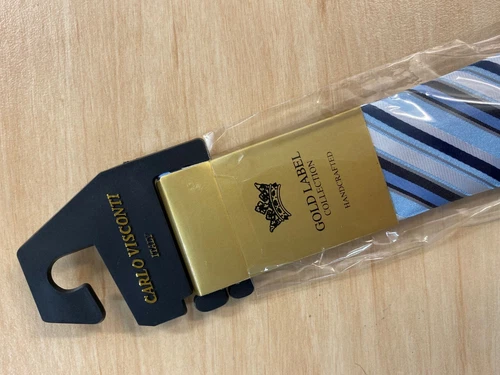 Mens Silk Tie Blue Carlo Visconti Gold Label