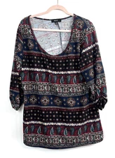Women's Naif Multicolor Paisley Scoop Neck 3/4 Casual Sleeve Plus Size 3X Blouse