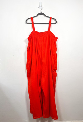 Monsoon Jumpsuit Womens Size XL Red Wide Leg Beach Holiday Wide Leg Pockets
