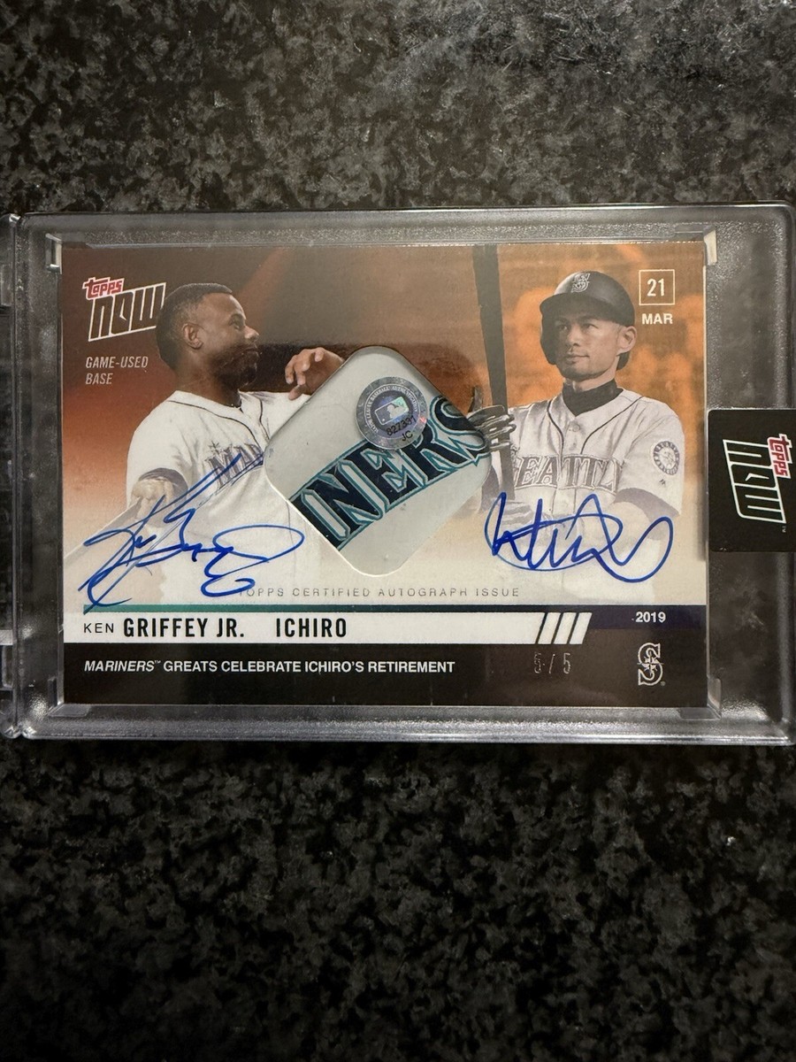 2019 Topps Now Ichiro Suzuki Ken Griffey Jr #5&frasl;5 Auto Game Used Logo Base  Relic