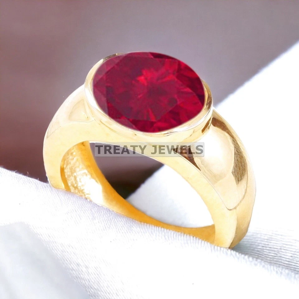 Ruby Oval Cut With 925 Sterling Silver Gold Plated Ring For Men's #A516 - Image 4 of 4