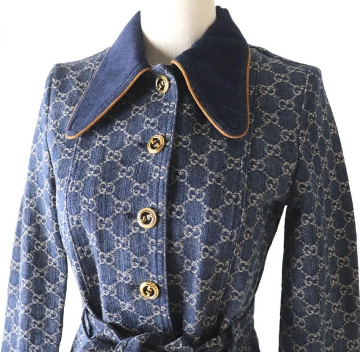 GUCCI GG Giacca Denim Modello 652658 Donna Indaco Biologico Lavato con Cintura 36