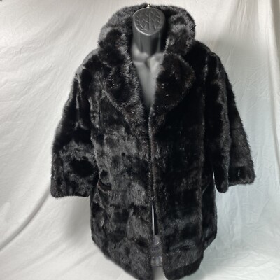 VTG 40s Eilers Famed Fine Furs Black Mink Coat Lined Womens Sz. L ~ 3/4 Sleeve