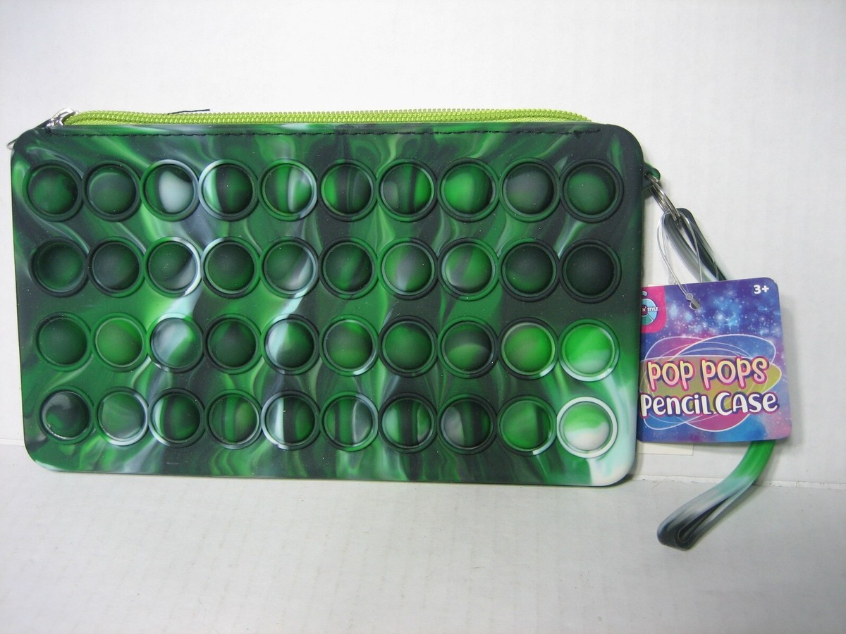 Pop Pops Green Marbled Pencil Case Bag Zipper Pouch Kids Fidget