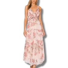 Hemant & Nandita Women’s Size XS Kati Floral Midi Dress Pink Low Back NWT