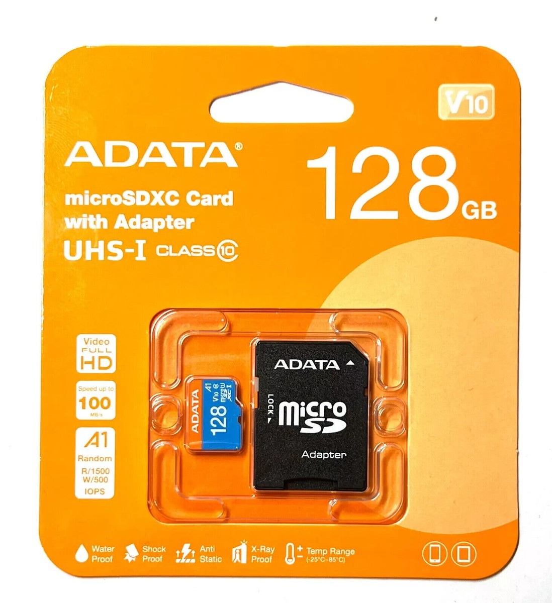 ADATA 128 GB microSD SDHC Card, UHS-I, A1, V10, Class 10 with