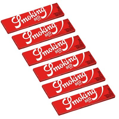 6 Smoking Red Ultra Thin King Size Cigarette Rolling Papers (33 Leaves/Pack)