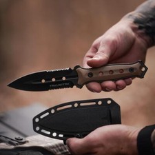 TAKUMITAK 9" Full Tang Tactical Hunting Survival Knives w/ MOLLE Webbing Clip