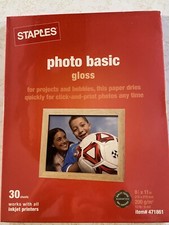 STAPLES Paper Photo Basic Gloss 8.5 X 11 30 Sheet Pack NEW SEALED