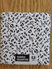 6 Music Notes PRECUT Sewing Craft Fabric 18"X21" 100 Cotton Black White