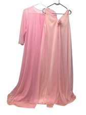 Vtg Hollywood Vasserette Romantic Peignoir Set Pink Maxi Nightgown  Robe Sz Med