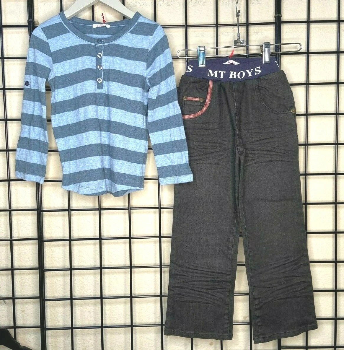 NEW NWT 2PC Outfit-Bue LS Shirt & Dark Denim Jeans Mini Treasure Kid PLUSH 5/6Y
