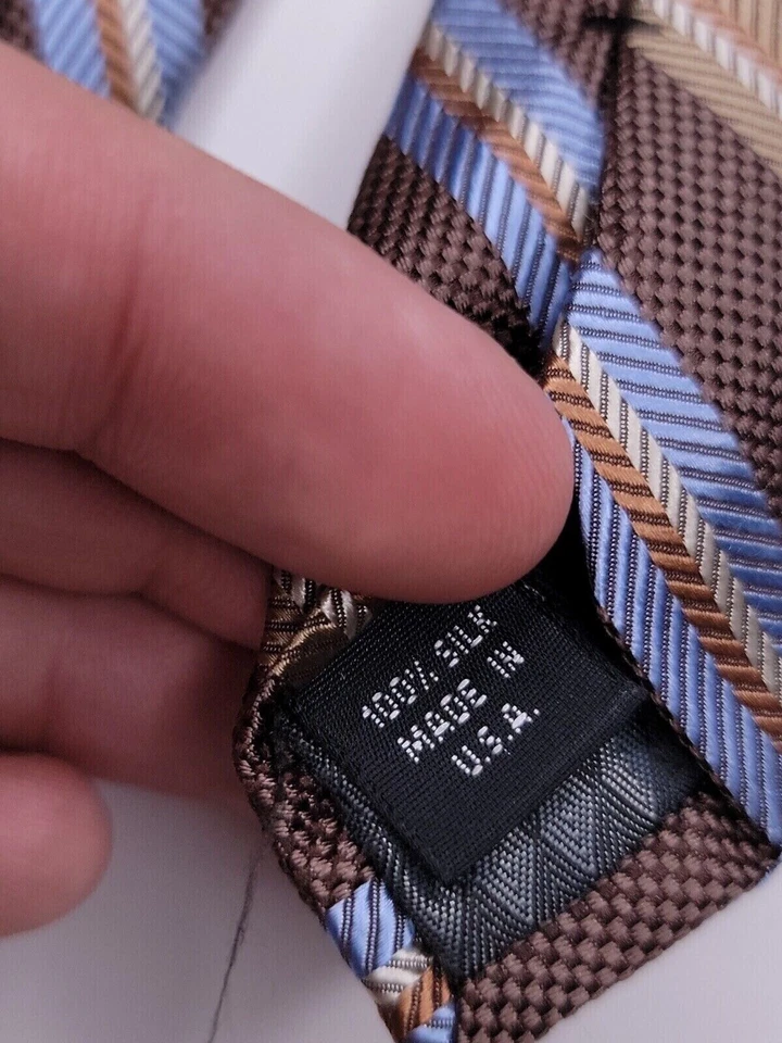 Bruno Piattelli Mens Formal Necktie 52"Lx3"W Brown/Blue Neck Tie — 第 4/4 张图片