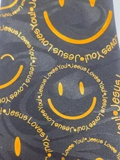 Steven Harris Neck Tie Black Yellow Smiley Emoji Face Jesus Loves You 58.5"X3.5"