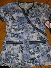 Med Couture Scrub Top Xs  NWT  Blue Butterflies