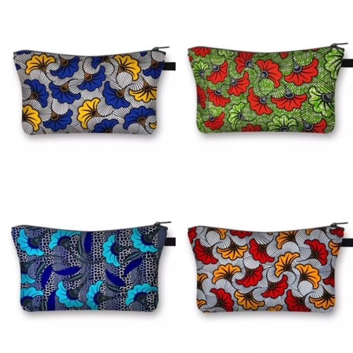 African Print Cosmetic Makeup Travel Tote Canvas Case Storage Zip Bag - Picture 2 of 22