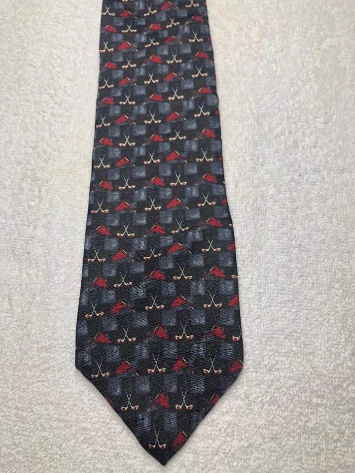 Gravata masculina Nicklaus preta cinza vermelha com tema de golfe 3,75 x 57 - Imagem 2 de 4