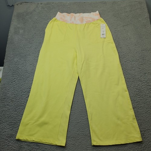 Nanette Lepore Pants Women's Medium Yellow Cotton Pockets Elastic Waist Wide Leg