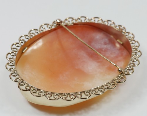 Large 9ct Gold Fully Hallmarked Shell Cameo of a Pretty Lady Lovely Setting - Picture 5 of 6