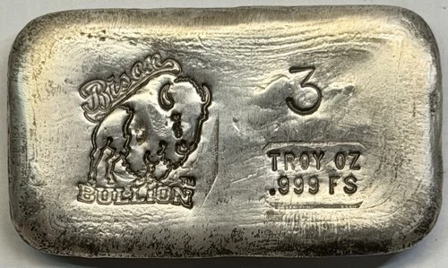Bison Bullion Mint 3 oz Poured Silver Bar