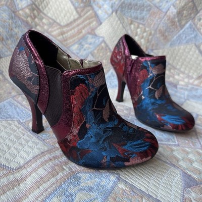 Ruby Shoo Juno Gr. UK 4 Absatz Schuh Stiefel rot blau Blumenmuster Slipper