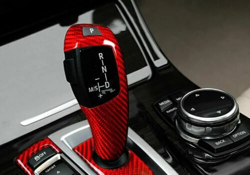 Cubierta de ajuste de perilla de cambio de marchas de fibra de carbono real roja apta para BMW X3 X4 X5 X6 F10 F30 Foto 2 de 4