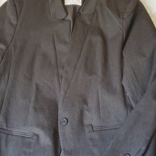 Black Solid Notch Lapel One-Button Blazer Jacket 2 Piece Cotton Blend L