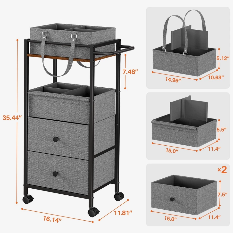 Carro de almacenamiento rodante 3 en 1 con ruedas, carrito organizador de pañales para bebé con cajones Foto 2 de 4