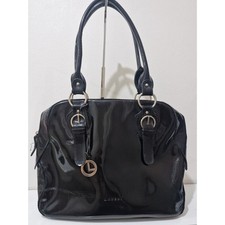 Black Patent Leather Structured Handbag Top Handle Glossy Classic Bag