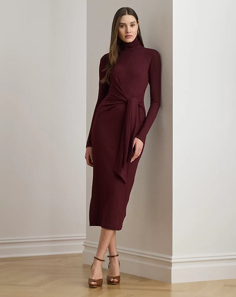 chinese dress ladies Fifteen Twenty Tasha Turtleneck Midi Dress - Brick