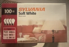 Sylvania 4 Pack 100 Watt Soft White Light Bulbs A19 Old Fashioned, 8 Boxes Left!