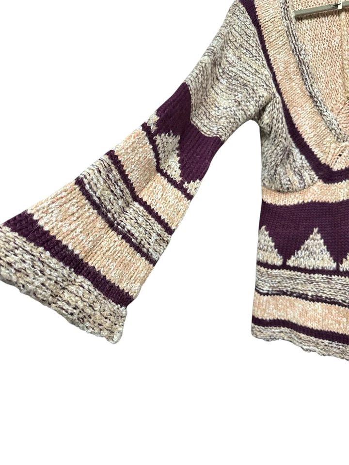 FREE PEOPLE AZTEK ГЕОМЕТРИЧЕСКИЙ КОЛОКОЛ РУКАВ ВЯЗАНЫЙ КАРДИГАН ШЕРСТИ СМЕСЬ SZ S/P - Изображение 3 из 4