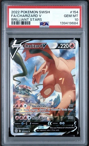 2022 POKEMON SWORD & SHIELD BRILLIANT STARS #154 FULL ART/CHARIZARD V PSA 10