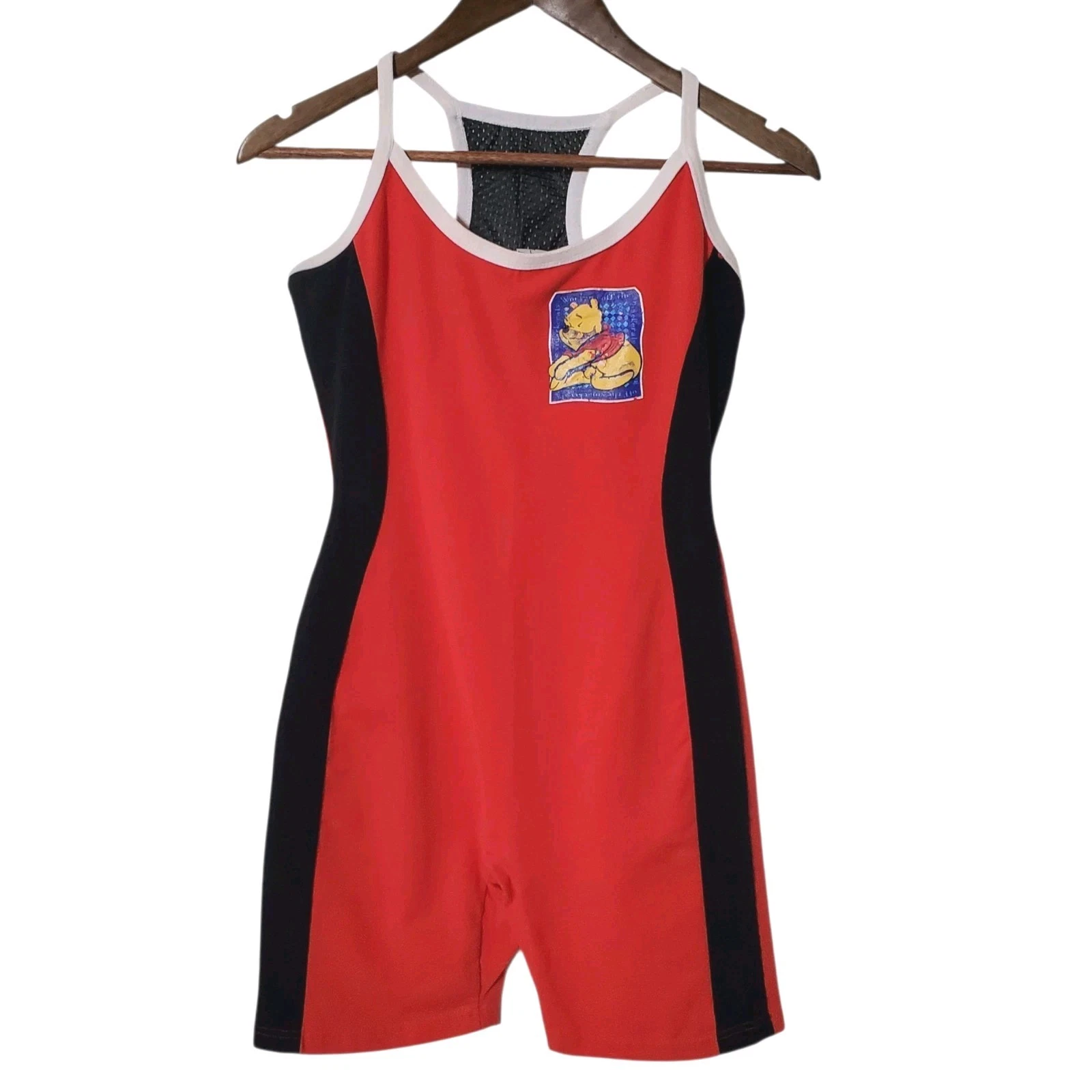 Vintage Disney POOH Dance Gym Unitard Girls Size Large Red Playsuit