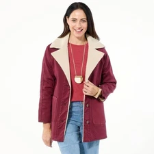 DG2 by Diane Gilman Coat Size Medium  Vintage Style Denim Sherpa Wine Relaxed NE