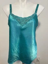 Vintage Chic by H.I.S Teal Satin Camisole Medium Lace Trim 90s USA Made