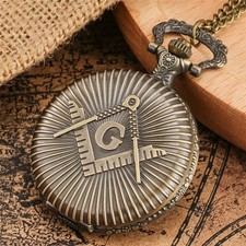 Freemasonry Antique Style Pocket Watch Bronze Quartz Movement Watch Collectible