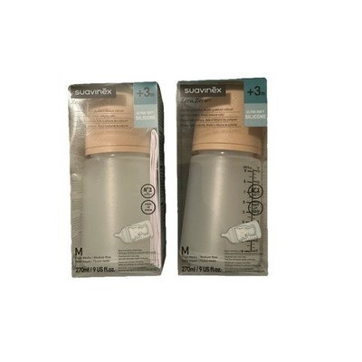 Suavinex Zero Zero Baby Bottle 9 oz Anti Colic Medium Flow Silicone +3m 2 Pack