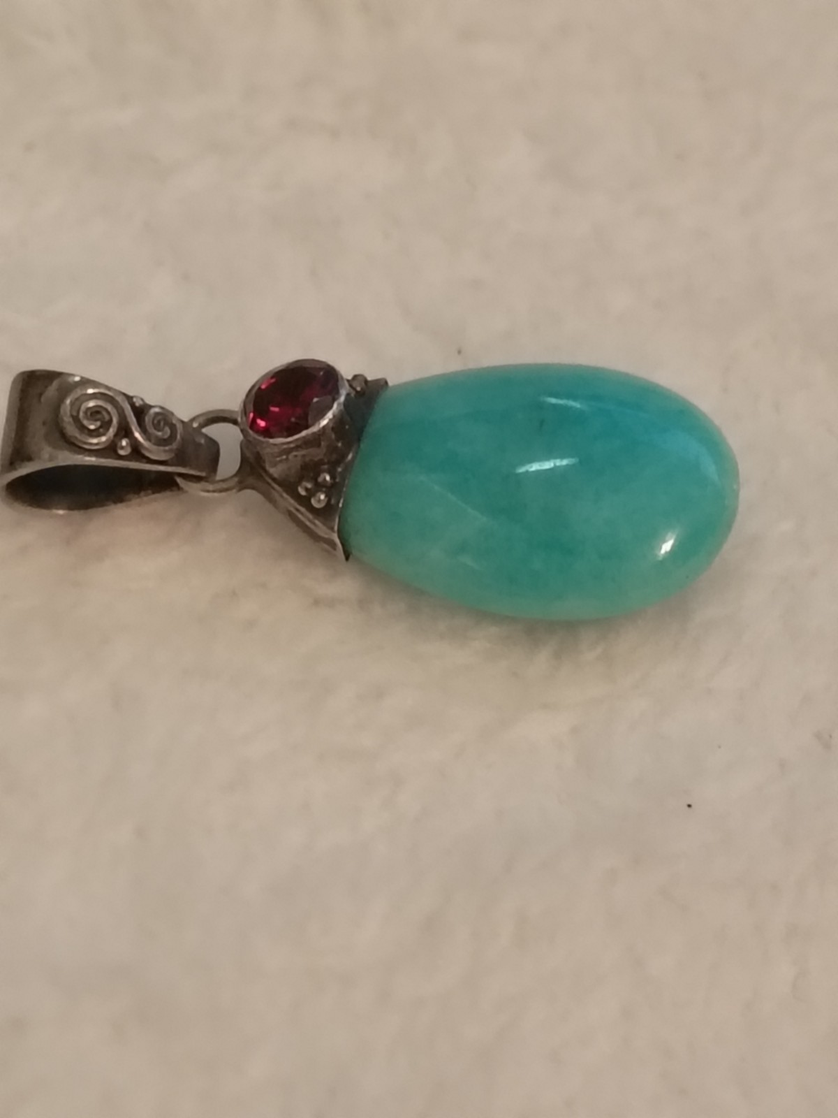 Handmade Turquoise Amazonite & Ruby Teardrop Pend… - image 5