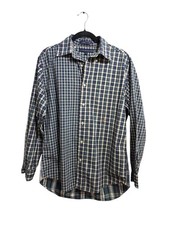 VTG Tommy Hilfiger Crest Logo Mens Cotton Button Down Navy Checkered Shirt Sz S