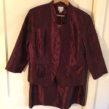 Vintage Emma James Evening Women's Suit Burgundy Shimmer Embroidered Size 16 EUC