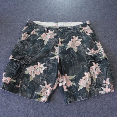 American Eagle Y2k Floral Cargo Shorts 36 Black Pink Lily Tropical 1307-5619-66