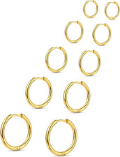 5 Pairs Small Huggie Hoop Earrings for Women, Stainless Steel Lightweight Hypoal