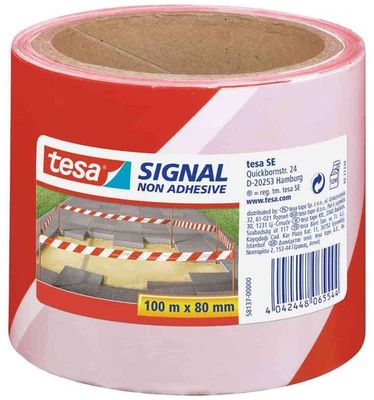 [58137-00000-00] tesa Ruban de Délimitation NON Adhésif Rouge / Blanc 80mm x ... - Photo 1/2