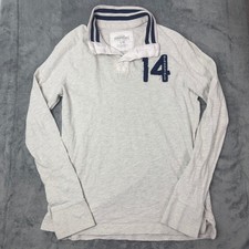 Vintage Aeropostale Mens Long Sleeve Rugby Polo Shirt Gray Size L G 14 Graphic