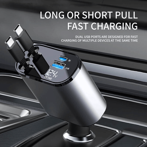 100W 4in1 Retractable Car Charger USB Type-C Cable 12-24V Fast Adapter For Phone - Picture 10 of 16
