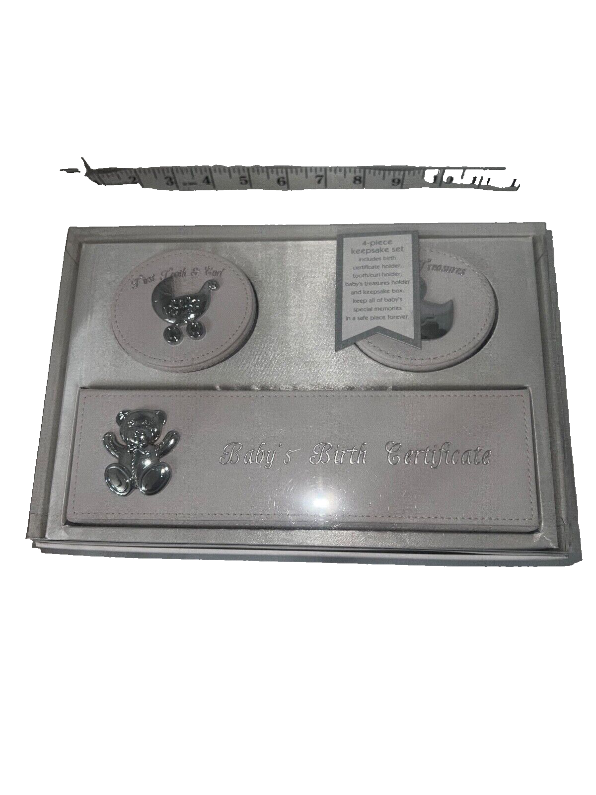 Baby Keepsake 4 Piece Keepsake Box Set with Birth Certificate Storage Box white