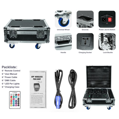 6X Rechargeable LED Par Lights w/Case App/WiFi /DMX RGBWA+UV DJ Stage Lighting - Picture 19 of 25
