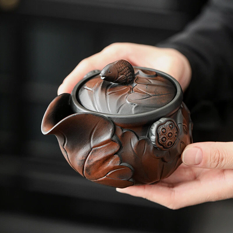 Portable Tea Set Chinese Purple Pottery Tea Pot Matching Cup Portable Bag Lotus - Image 2 of 4